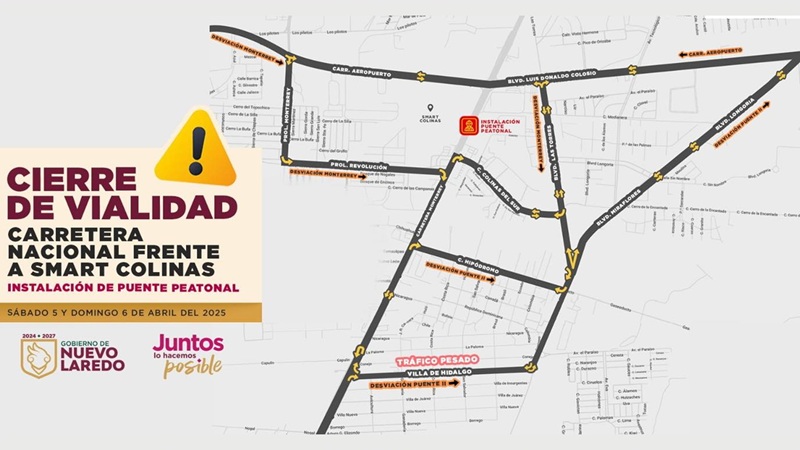 Cerrarán tramo de Carretera Nacional por instalación de puente peatonal