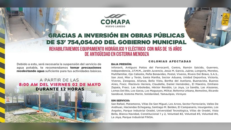 Rehabilitará COMAPA NLD equipos hidráulicos y eléctricos en Cisterna Mendoza